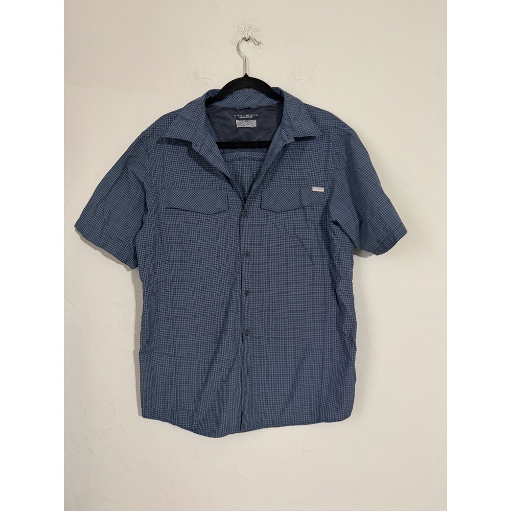 Columbia Omni-Shade Mens Blue Gingham Short Sleeve Fishing Hiking Shirt XL